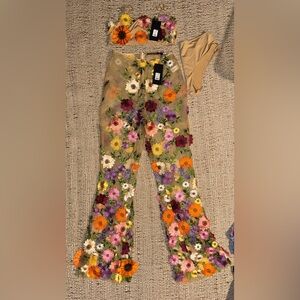 NWT Floral Embroidered  crop top/Pants set